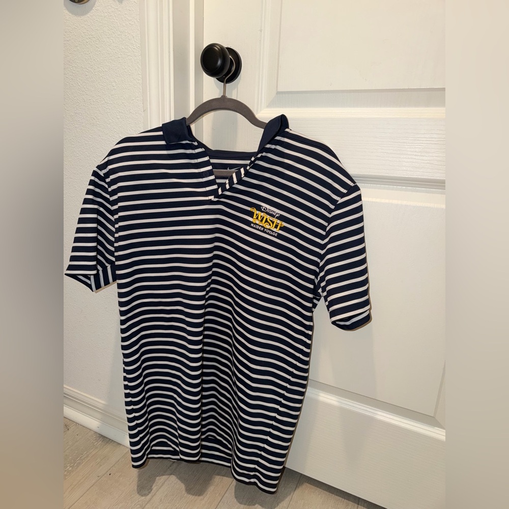 Nike Disney Wish Navy and White Striped Polo Short Sleeve Shirt